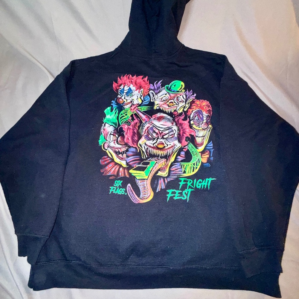 Gildan Six Flags Fright Fest Hoodie Mens‎ 2XL Black Good Clown Graphic Pullover